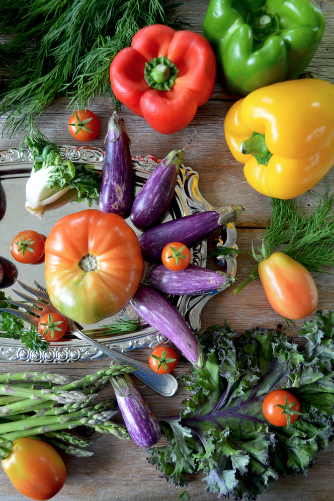 tomatoes, peppers and eggplants